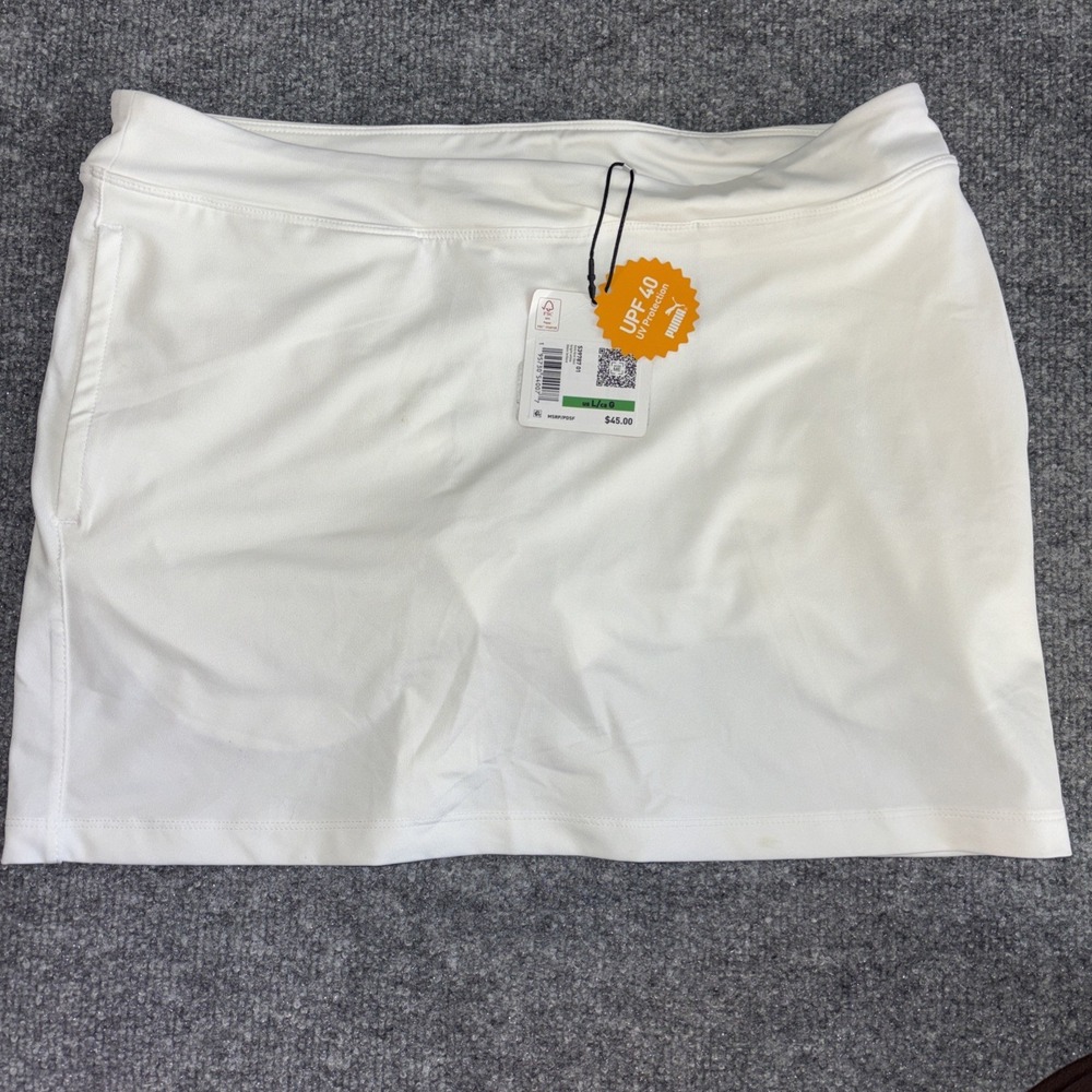 Puma Girls Knit Skirt Youth Large White UPF 40 Golf Tennis Skort 539787 01 NWT